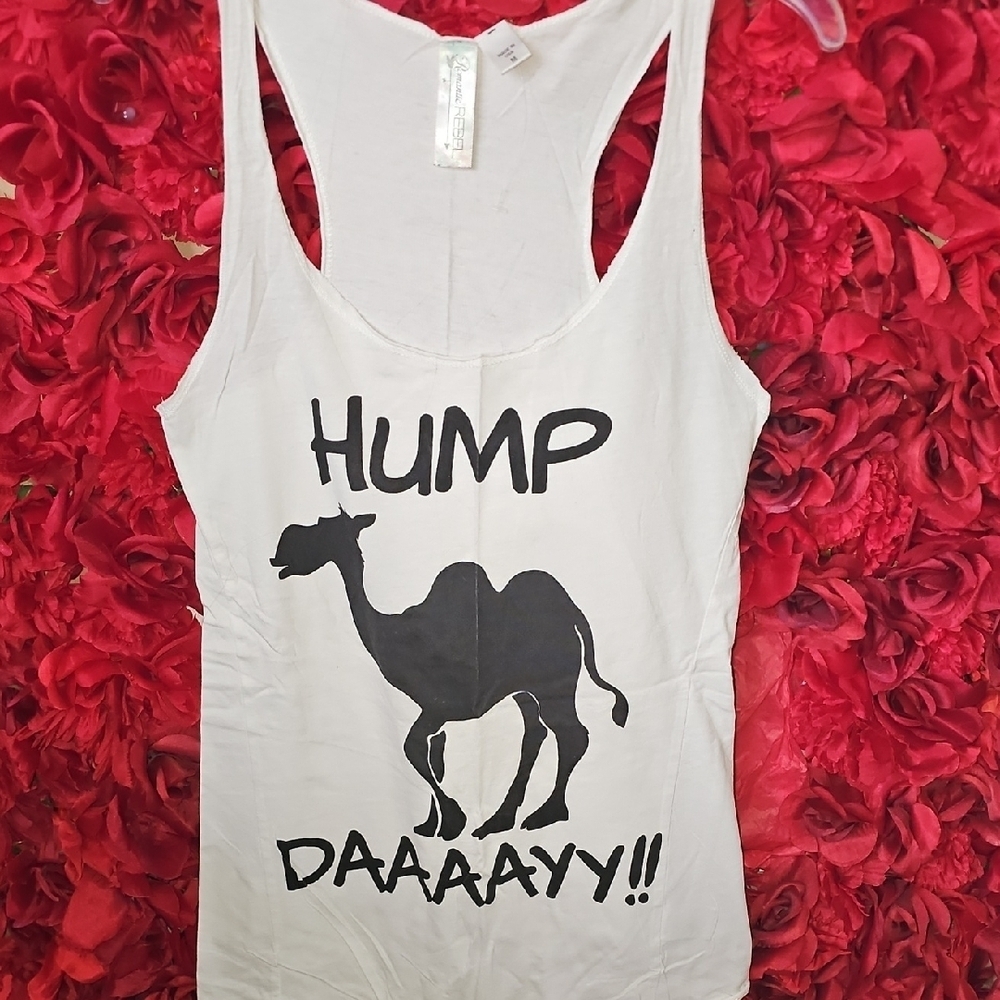 Romantic Rebel Girl's White Long Tank Top with Camel Print Size Medium